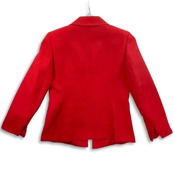 Kasper Blazer Women 6P Red Open Front Lined Shoulder Pads Preppy Office Holiday - Picture 2 of 8
